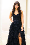 White Layers Tired Prom Dress, Spaghetti Straps Lace Evening HZ0307