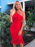 LTP1474,Red Lace Homecoming Dresses,One Shoulder Back To School HZ0307
