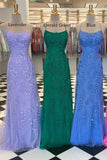 Mermaid Appliques Cross Back Long Prom HZ0307