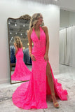 Halter Red Lace Mermaid Long Formal HZ0307