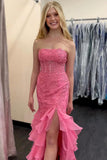 Strapless Teal Lace Appliques Fitted Ruffle Prom HZ0307
