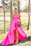 Off the Shoulder Hot Pink High Low Party HZ0307