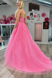 Strapless Light Blue Lace Appliques Long Formal HZ0307