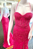 Straps Hot Pink Lace Mermaid Long Prom HZ0307
