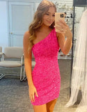 LTP1453,Hot Pink One Shoulder Homecoming Dresses Tight Party HZ0307