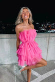 LTP1503,Hot Pink Homecoming Dresses,Tulle Short Party HZ0307