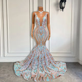 LTP1732, Sparkly Long Prom Dresses 2025 Sheer O-Neck Sleeveless Real Picture Evening Formal Dresses African Black Girls Mermaid Prom Dresses Gala HZ0307