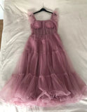 LTP1017,Dusty pink tulle prom dresses sweetheart tea length long evening formal HZ0307