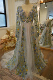 Embroidery Lace V-Neck Ivory Wedding HZ0307