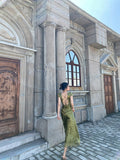 LTP1702, Olivia Green V-Neck Prom Dresses, Silk Satin Open Back Evening Party HZ0307