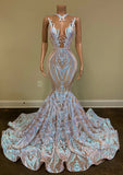 LTP1732, Sparkly Long Prom Dresses 2025 Sheer O-Neck Sleeveless Real Picture Evening Formal Dresses African Black Girls Mermaid Prom Dresses Gala HZ0307