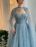 LTP1787,Sky Blue Bots Tulle A-Line Prom Dresses with HZ0307