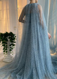 LTP1787,Sky Blue Bots Tulle A-Line Prom Dresses with HZ0307