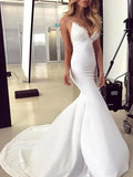 LTP1209,Train Trumpet/Mermaid Stretch Sweep/Brush Lace Straps Sleeveless Spaghetti Crepe Wedding HZ0307