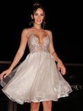 LTP1370,A-Line/Princess V-neck Tulle Sleeveless Beading Short/Mini Homecoming HZ0307