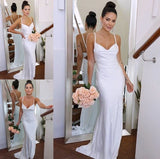 LTP1214,Sweep/Brush Charmeuse Sheath/Column Straps Spaghetti Ruched Sleeveless Train Wedding HZ0307