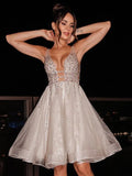 LTP1370,A-Line/Princess V-neck Tulle Sleeveless Beading Short/Mini Homecoming HZ0307