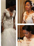 LTP1212,V-neck Floor-Length Long Lace Trumpet/Mermaid Sleeves Tulle Wedding HZ0307
