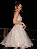 LTP1370,A-Line/Princess V-neck Tulle Sleeveless Beading Short/Mini Homecoming HZ0307