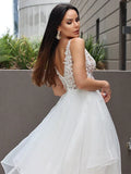 LTP1207,Ruffles Sweep/Brush A-Line/Princess V-neck Sleeveless Lace Train Wedding HZ0307