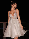 LTP1370,A-Line/Princess V-neck Tulle Sleeveless Beading Short/Mini Homecoming HZ0307