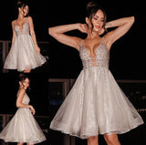 LTP1370,A-Line/Princess V-neck Tulle Sleeveless Beading Short/Mini Homecoming HZ0307