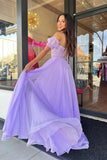 Sweetheart Appliques Chiffon Split Long Evening Prom HZ0307