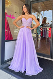 Sweetheart Appliques Chiffon Split Long Evening Prom HZ0307