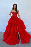 Hot Pink Sweetheart Prom Dress, Fuchsia Tiered Ruffles Evening HZ0307