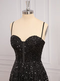Black Sequin Corset A-line Long Prom HZ0307