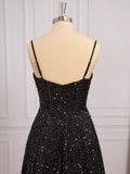 Black Sequin Corset A-line Long Prom HZ0307