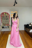 Pink Pleated Chiffon A-line Long Prom HZ0307
