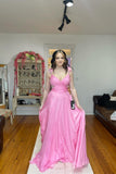 Pink Pleated Chiffon A-line Long Prom HZ0307