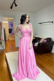 Pink Pleated Chiffon A-line Long Prom HZ0307