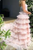 Light Blush Pink Sweetheart Ruffle Skirt Prom HZ0307