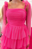 Fuchsia Tulle Tiered Ruffles Party Dress with Tie HZ0307