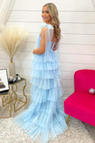 Fuchsia Tulle Tiered Ruffles Party Dress with Tie HZ0307