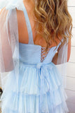 Fuchsia Tulle Tiered Ruffles Party Dress with Tie HZ0307