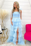 Fuchsia Tulle Tiered Ruffles Party Dress with Tie HZ0307