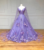 Lilac A-Line Tulle 3D Floral Prom HZ0307