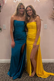 Ruched Teal Blue Satin Mermaid Prom HZ0307