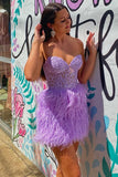 LTP1751,Sweetheart Feather Skirt Lavender Tight Homecoming Dress, Short Prom HZ0307