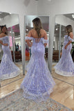 Off the Shoulder Lavender Mermaid Long Prom HZ0307