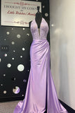 Halter Green Appliques Satin Ruched Prom HZ0307
