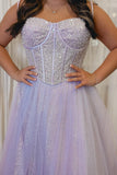 Spaghetti Straps Light Blue Sequin A-line Formal HZ0307