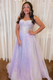 Spaghetti Straps Light Blue Sequin A-line Formal HZ0307