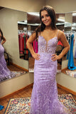Straps Lavender Lace Appliques Mermaid Long Formal HZ0307