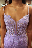 Straps Lavender Lace Appliques Mermaid Long Formal HZ0307