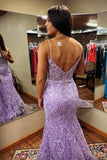 Straps Lavender Lace Appliques Mermaid Long Formal HZ0307