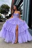 Hot Pink Sweetheart Prom Dress, Fuchsia Tiered Ruffles Evening HZ0307